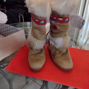 Technica Italian Apres Cowhide and Goat Fur Brown Ski Boots Size 7